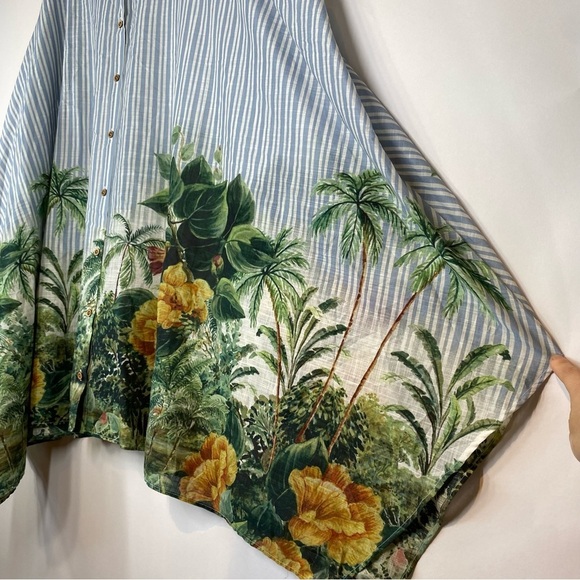 Anthropologie Striped Blue Green Dress XL Oversized Button Front Summer CoverUp - Picture 8 of 16